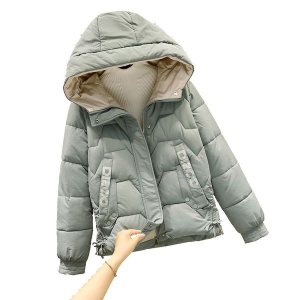 Sieviešu ziemas īsā jaka ar kapuci bez dūnām un kabatām