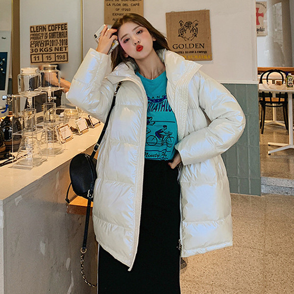 Naiste kõrge krae ja taskutega talvejope - lai mudel