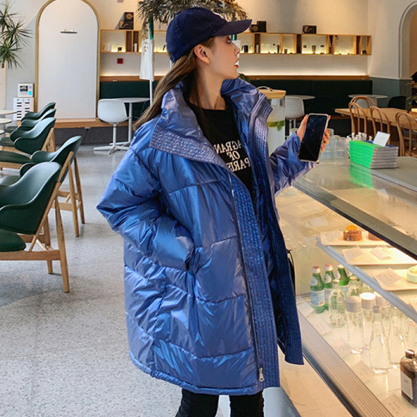 Naiste kõrge krae ja taskutega talvejope - lai mudel