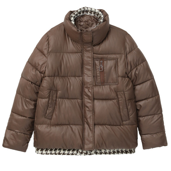 Lühike kõrge krae ja taskutega naiste jope