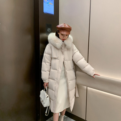 Μοντέρνο γυναικείο χειμερινό μπουφάν με κουκούλα και ζώνη μέσης