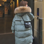 Téli kabát hosszú modell, pehely kapucnival