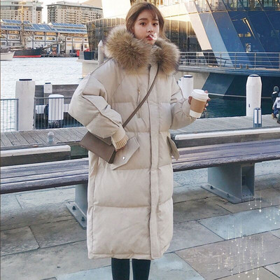 Téli kabát hosszú modell, pehely kapucnival