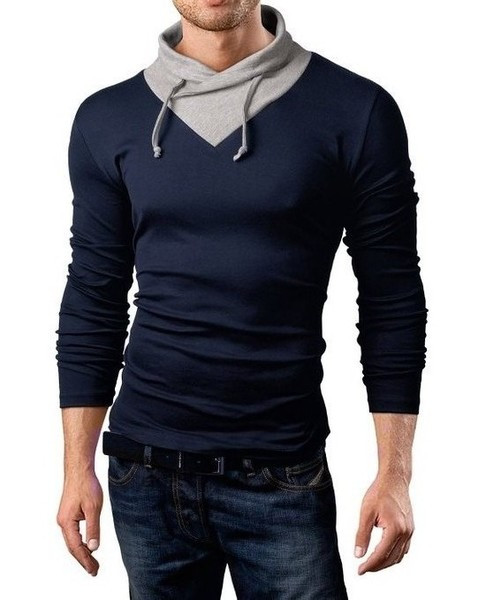 Modern férfi blúz magas gallérral és nyakkendővel