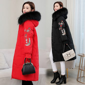 Hosszú női kabát ujján hímzéssel - 5XL méretig