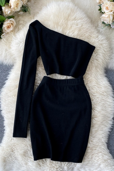 Modern női mellszett szett egy ujjal és magas derékú szoknyával