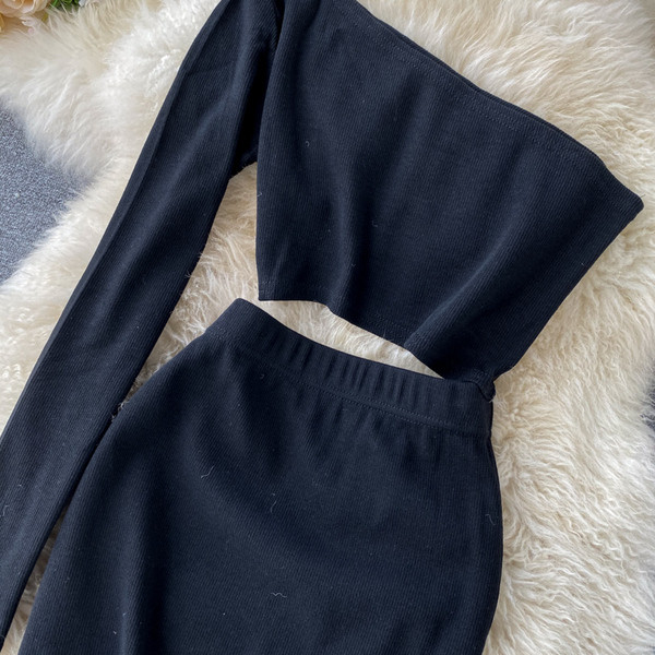 Modern női mellszett szett egy ujjal és magas derékú szoknyával