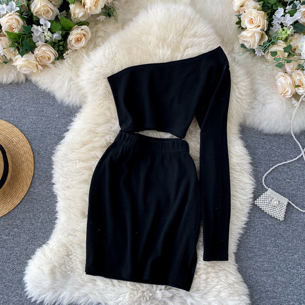 Modern női mellszett szett egy ujjal és magas derékú szoknyával