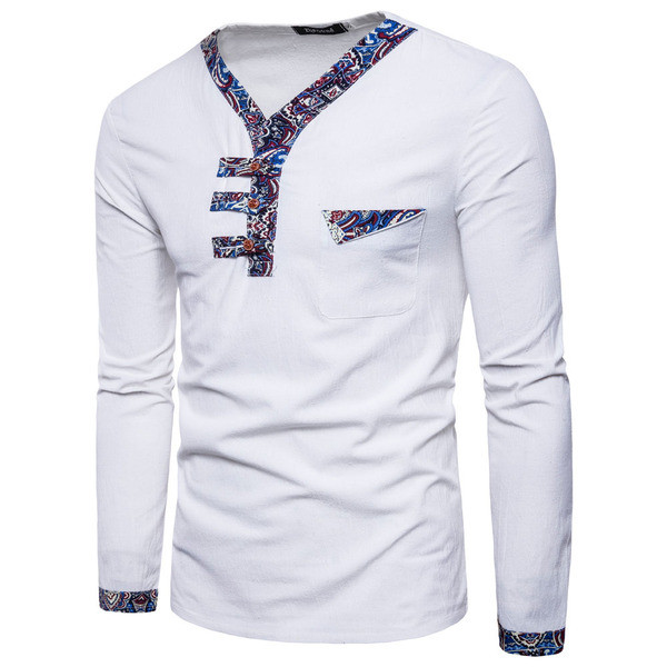 Aktuális férfi blúz spitz nyakkivágással és mintával