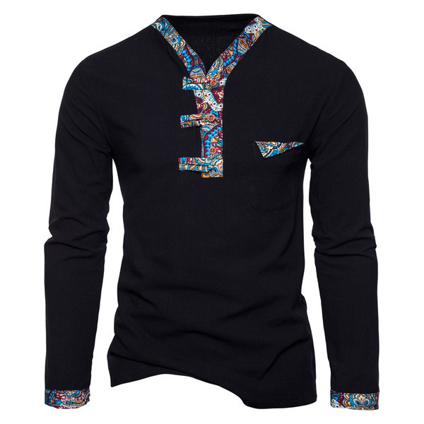Aktuális férfi blúz spitz nyakkivágással és mintával