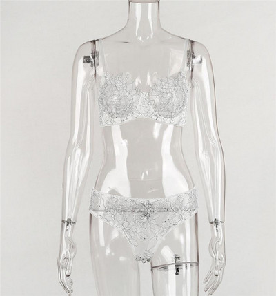 Γυναικεία σετ εσώρουχα από δαντέλα σελευκό χρώμα