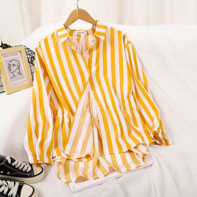 Γυναικείο ριγέ πουκάμισο με κλασικό κολάρο και μακριά μανίκια