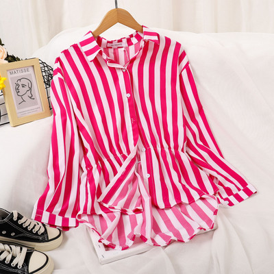 Γυναικείο ριγέ πουκάμισο με κλασικό κολάρο και μακριά μανίκια