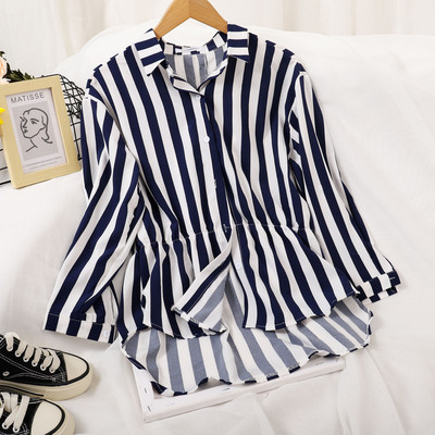 Γυναικείο ριγέ πουκάμισο με κλασικό κολάρο και μακριά μανίκια