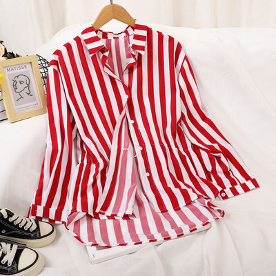 Γυναικείο ριγέ πουκάμισο με κλασικό κολάρο και μακριά μανίκια