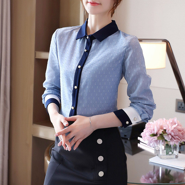 Modern női ing klasszikus gallérral - kék színben