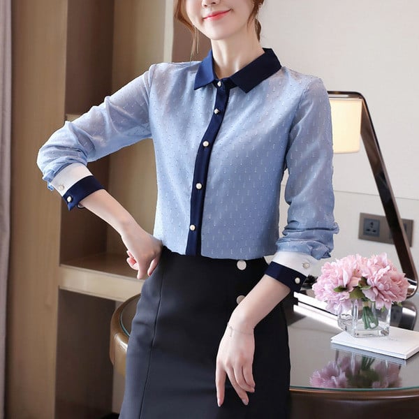 Modern női ing klasszikus gallérral - kék színben