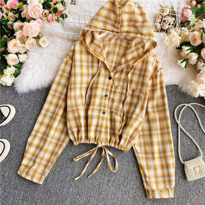 Alkalmi női ing kapucnival és hosszú ujjal