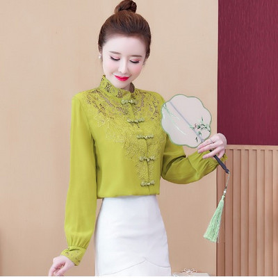 Modern női ing hímzéssel és alacsony gallérral