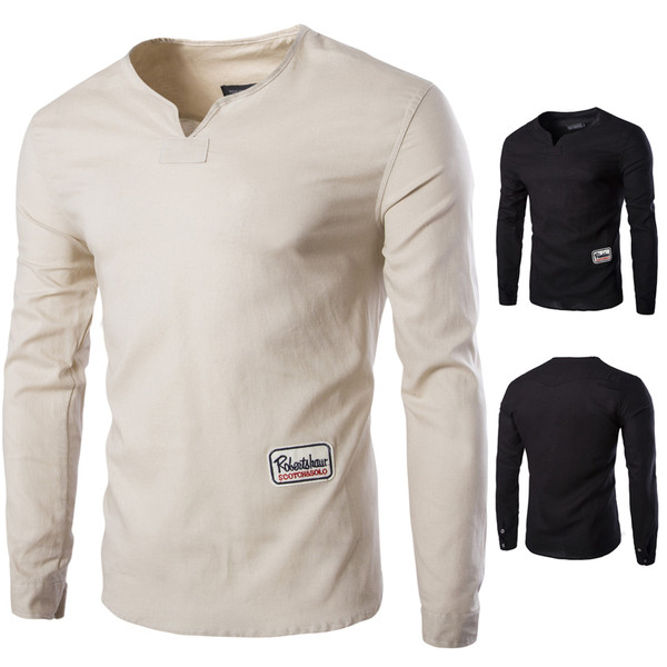 Alkalmi férfi blúz hosszú ujjal és spitz nyakkivágással