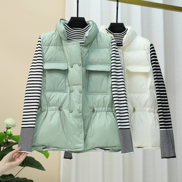 Γυναικείο γιλέκο casual με τσέπες και ψηλό γιακά