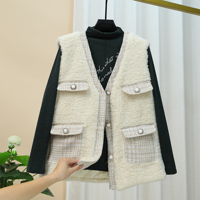 Ženski puhasti prsluk s džepovima i špic izrezom