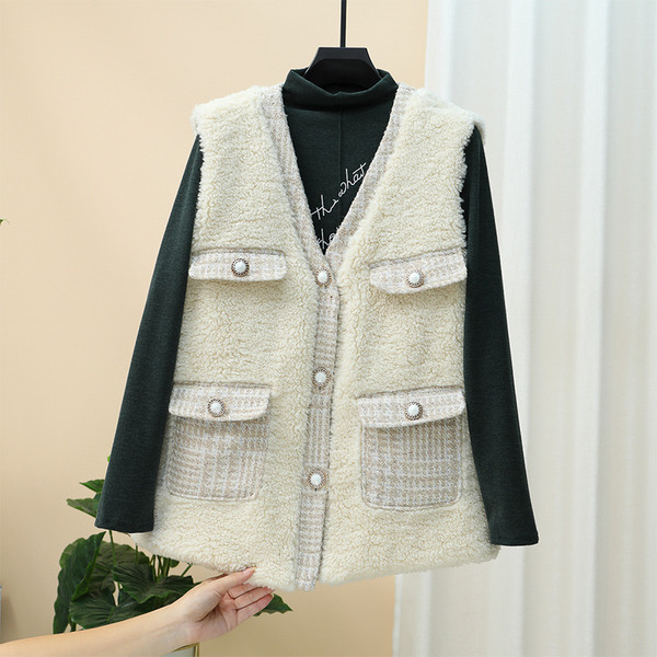 Ženski puhasti prsluk s džepovima i špic izrezom