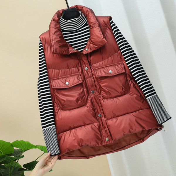 Hétköznapi széles, zsebes női mellény