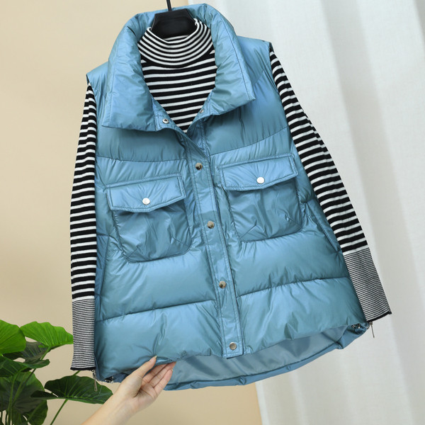 Hétköznapi széles, zsebes női mellény