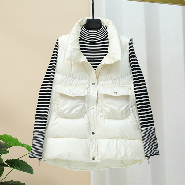 Hétköznapi széles, zsebes női mellény