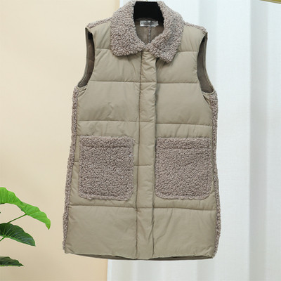 Hosszú női mellény pehellyel és gombokkal