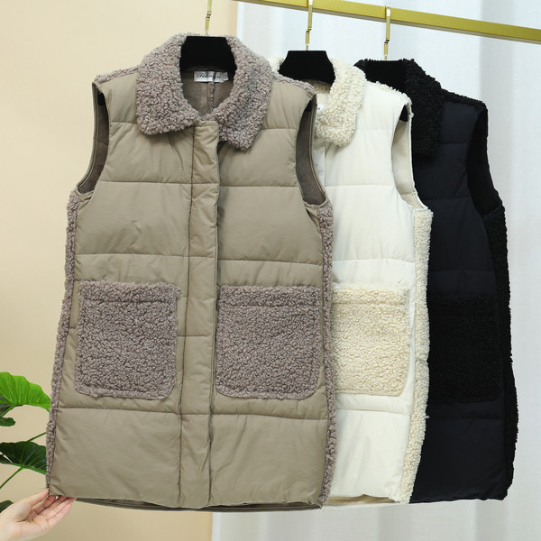 Hosszú női mellény pehellyel és gombokkal