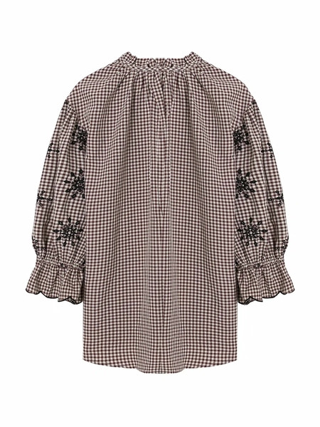 Női kockás ing hímzéssel és spitz nyakkivágással