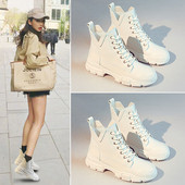 Új modell bőrcsizma durva talppal és fűzős női