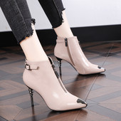 Elegantne ženske čizme s tankom petom i patentnim zatvaračem