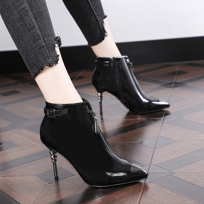 Elegantne ženske čizme s tankom petom i patentnim zatvaračem