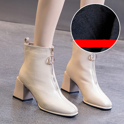 Öko bőrből készült, vastag sarkú, hétköznapi női csizma