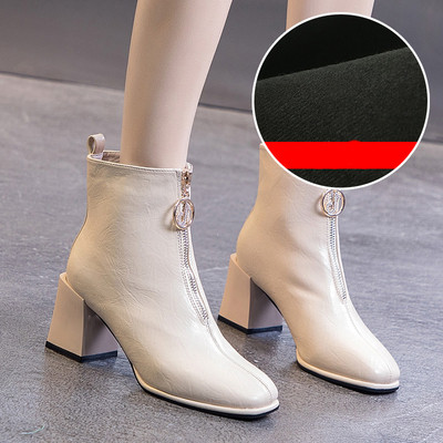 Öko bőrből készült, vastag sarkú, hétköznapi női csizma