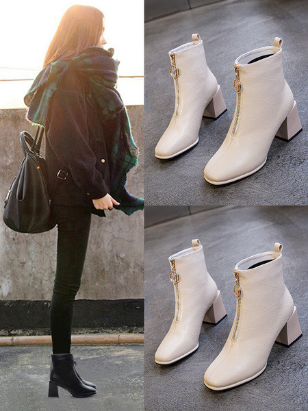 Öko bőrből készült, vastag sarkú, hétköznapi női csizma