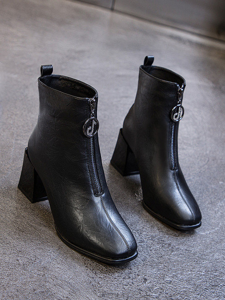 Öko bőrből készült, vastag sarkú, hétköznapi női csizma