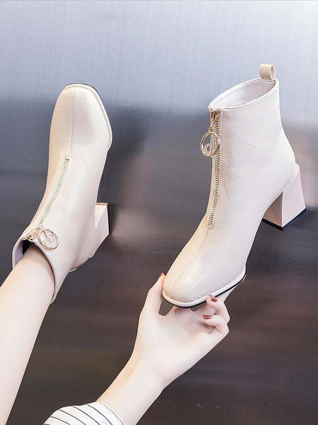 Öko bőrből készült, vastag sarkú, hétköznapi női csizma