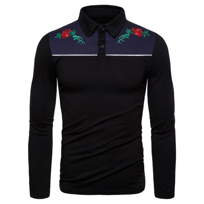 Ανδρική μοντέρνα μπλούζα με κέντημα και κλασικό γιακά