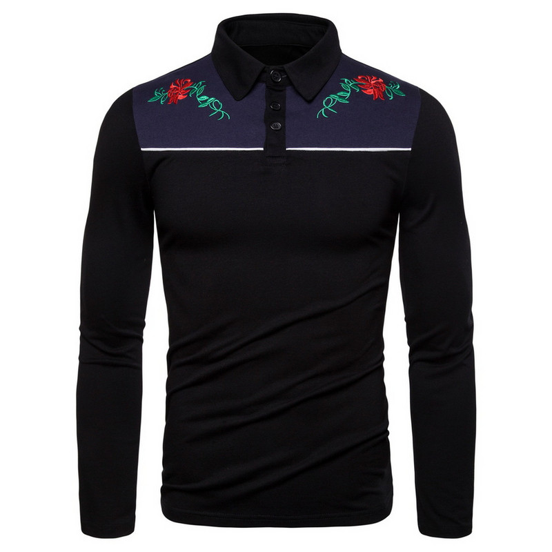 Ανδρική μοντέρνα μπλούζα με κέντημα και κλασικό γιακά