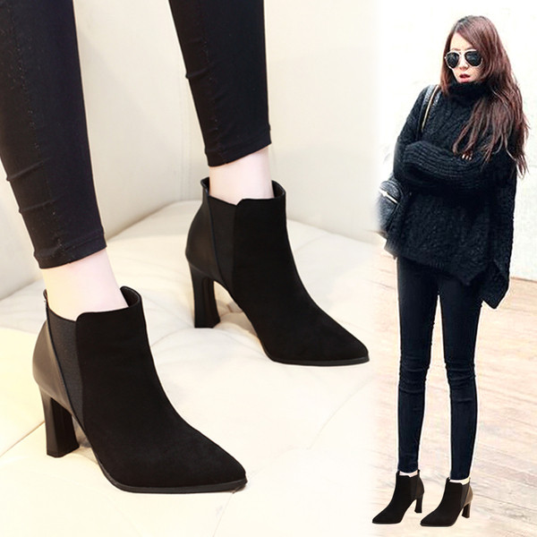 Öko-seemisnahast moodsad naiste saapad - kontsa kõrgus 9 cm