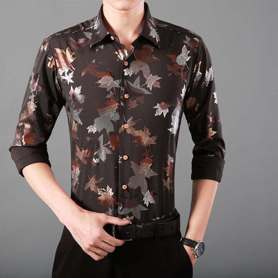 Ανδρικό μακρυμάνικο πουκάμισο τρία μοντέλα με λουλουδάτο μοτίβο από φθινοπωρινά φύλλα