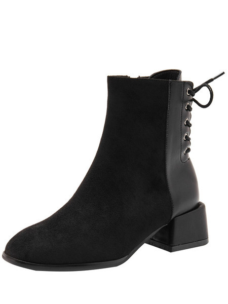 Öko-seemisnahast naiste saapad paksusega 4 cm - musta värvi