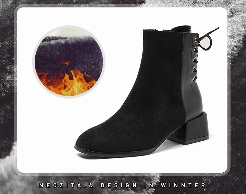 Öko-seemisnahast naiste saapad paksusega 4 cm - musta värvi