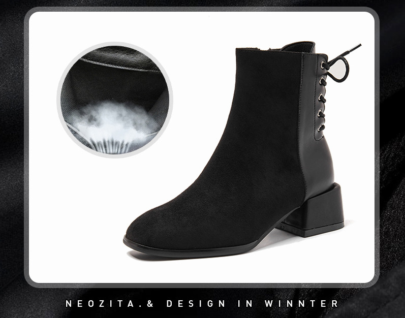 Öko-seemisnahast naiste saapad paksusega 4 cm - musta värvi