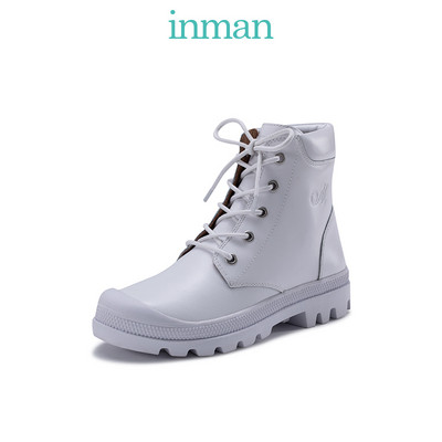 Γυναικείες έκο δερμάτινες μπότες με τραχιά σόλα και κορδόνια