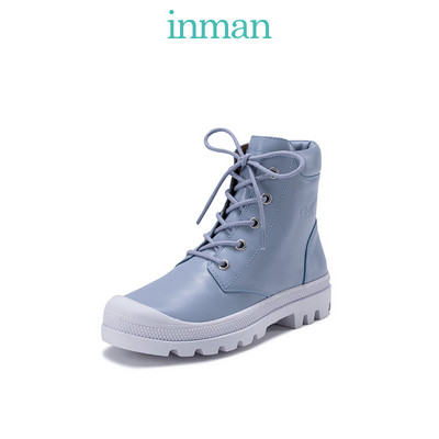 Γυναικείες έκο δερμάτινες μπότες με τραχιά σόλα και κορδόνια